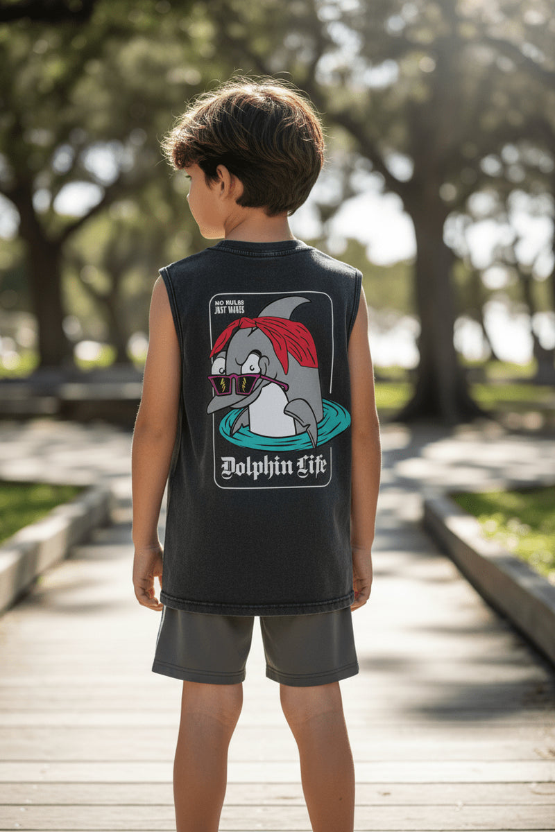 The Dolphin Life — Snow Washed Kids' Tank Top - Tubular
