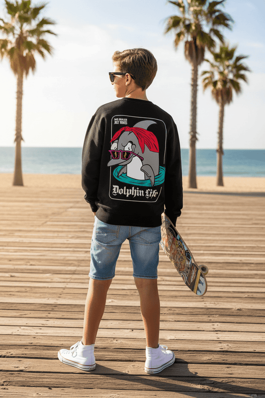 The Dolphin Life — Kids' Cozy Crewneck Sweatshirt - Tubular