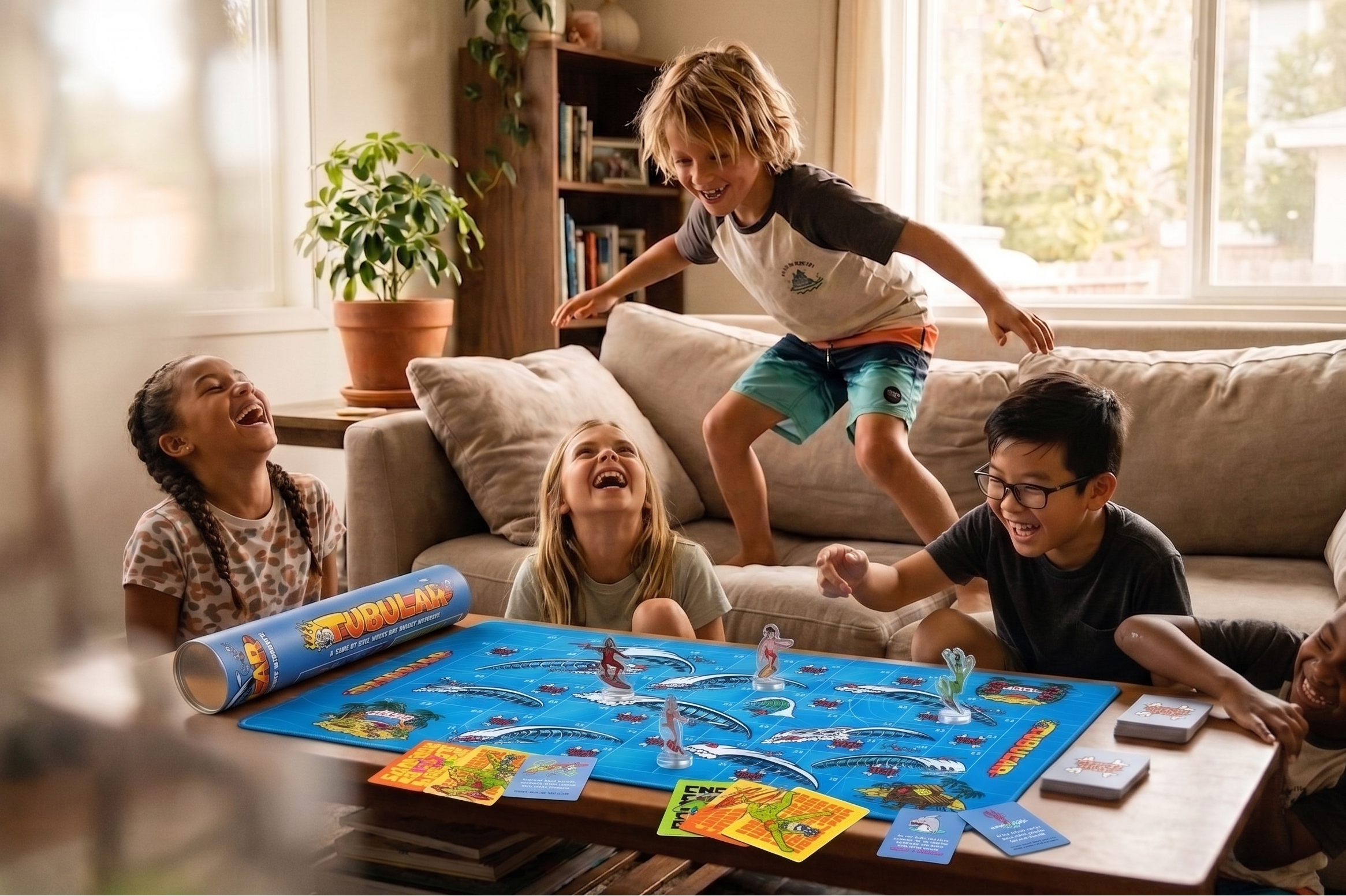 Family playing Tubular on the beach