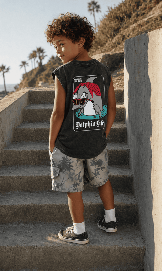 The Dolphin Life — Snow Washed Kids' Tank Top - Tubular